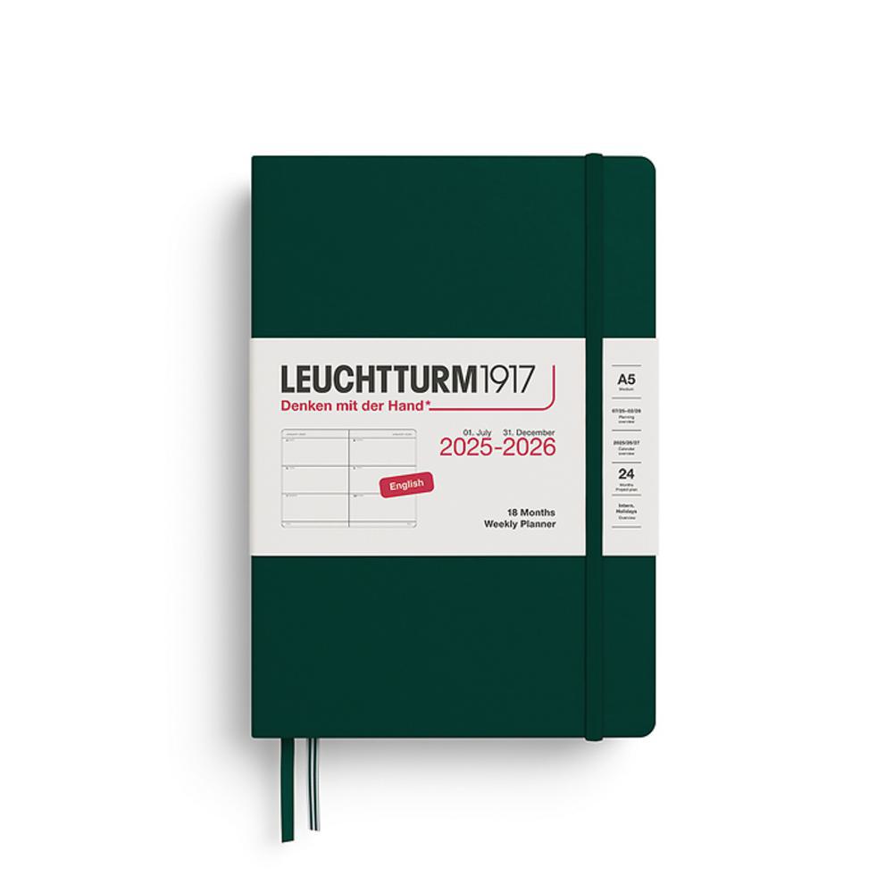 Leuchtturm, Green, Planners, Art & School, 2026, A5, Medium, 18 Month, Weekly, Forest Green, 948117